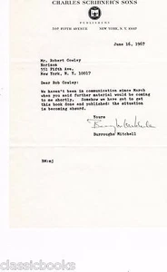 Burroughs Mitchell Signed Letter Charles Scribner Editor - Picture 1 of 1