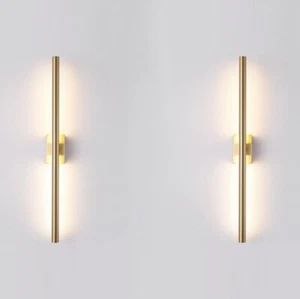 Set of 2 Hardwired Modern Narrow Slim 24 Inch Dimmable Bronze Gold Sconces - Picture 1 of 8