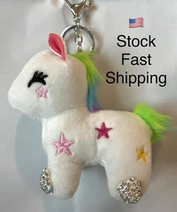 White Stuffed Plush UNICORN Keychain/Bag Dangle/Backpack clip, Kawaii, Kids/girl - Picture 1 of 3