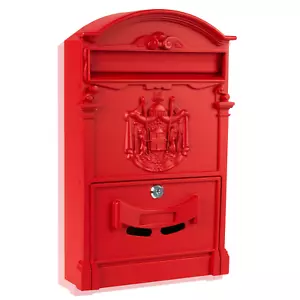 LARGE VINTAGE OUTDOOR LOCKABLE LETTER POST BOX MAILBOX WALL MOUNTED SECURE MAIL - Picture 1 of 40