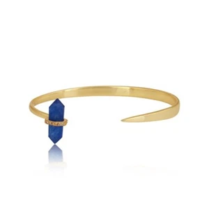 Designer Handmade in Yellow Gold Cuff Bangle For Gift Blue Aventurine With CZ - Picture 1 of 6