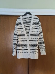 Vintage Bass Women's Chunky Aztec White Grandad Cardigan Size XL Cottage Core - Picture 1 of 7