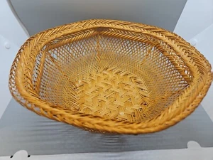 Vintage Brown Woven Basket Bowl, 12" W X 4.75" H - Picture 1 of 5