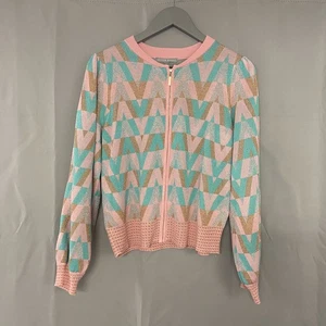 BNWT Pink Geometric Sparkle Knitted Bomber Oliver Bonas Jacket Size 10 (B) - Picture 1 of 13