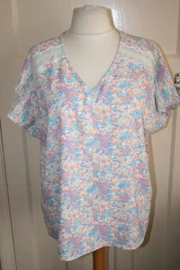 SIZE 20 DAMART MULTI PASTEL COLOUR TOP WITH LACE TRIMS & LIGHT STRETCH - Picture 1 of 4