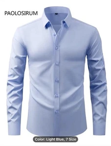 Men's Dress Shirts Formal Business Long Sleeves Regular Fit Elastic Casual Shirt - Picture 1 of 7