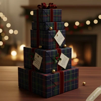 Papel de envolver tartán, envoltura de regalo a cuadros rojos y verdes, estilo clásico navideño Foto 1 de 4