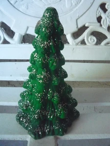 Celebrity Own *Set/Pr 2 Green Christmas Tree Candles w/ silver sparkle 7.5" H* - Bild 1 von 1