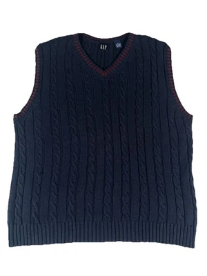 Vintage Gap Sweater Vest Men's XL Cable Knit Grandpa Academic Collegiate Blue - Image 1 of 4