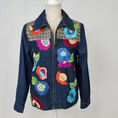 Chaqueta vaquera Julia Kim para mujer pequeña de algodón bordada floral arte para usar Foto 1 de 4