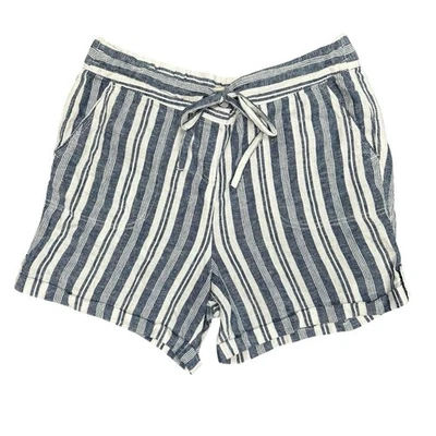 Per Se linen blend blue white striped cuffed shorts Size L coastal summer - Image 1 of 4