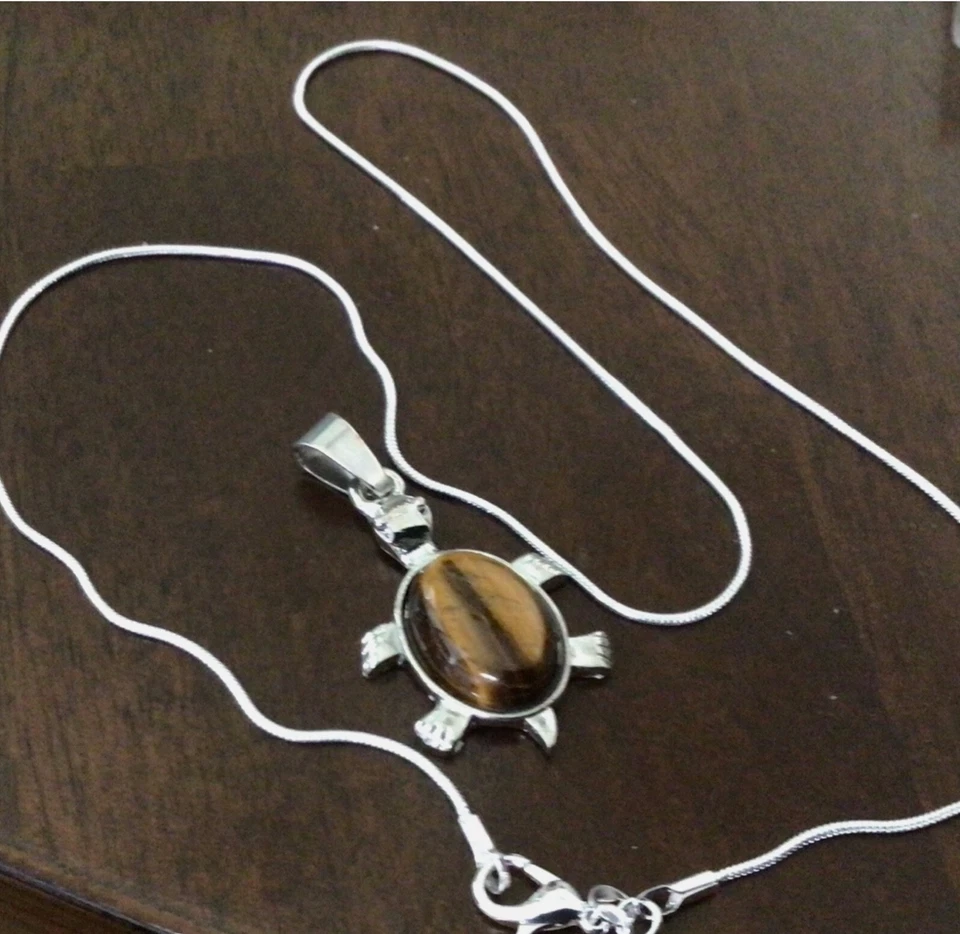 "Colgante de tortuga ojo de tigre con cadena de 20"" marcada .925 envío gratuito" Foto 1 de 1