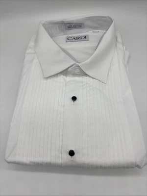 New Cardi 20 x 34 35 White Pleaded Collar Tuxedo Shirt French Cuffs 100% Cotton - Image 1 of 4