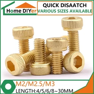 Brass Hexagon Socket Head Cap Screws M2/M2.5/M3*4/5/6/8/10/12/16/20/25~30 mm - Picture 1 of 11