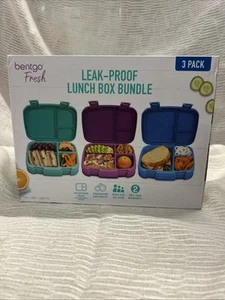 Bentgo Fresh Lunch Box for Kids & Adults 3-Pack Set Aqua /Purple/Blue - Picture 1 of 4