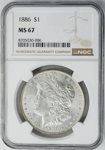 1886 Morgan Silver Dollar $ MS67 NGC 950544-44 - Picture 1 of 5