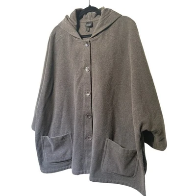 Poncho con capucha de lana marrón Eileen Fisher marrón para mujer talla 2XL Foto 1 de 4