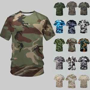Mens Camo T Shirt Crew Neck Short Sleeve Camouflage Army Military Casual T-Shirt - Picture 1 of 38