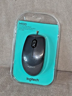 NEW SEALED Logitech M100 Full-size Corded USB Wired Optical Mouse - Black! - Image 1 of 2