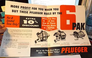 VINTAGE 1960'S PFLUEGER FISHING REEL ADVERTISING MAILER BUY EM BY THE 6 PACK - Picture 1 of 2