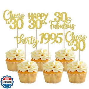 Rsstarxi 30 Pack Gold Glitter 30th Birthday Cupcake Toppers Thirty Since 1995 - Picture 1 of 5