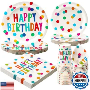 UVTQSSP 100 Pcs Party Plates and Cups and Napkins Sets, Birthday Paper Plates - Picture 1 of 5
