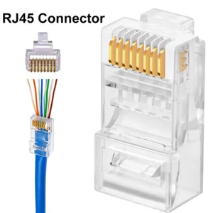 100pcs RJ45 Pass Through Modular Plug CAT5 CAT6 Network Cable Connector 8P8C - Picture 1 of 12