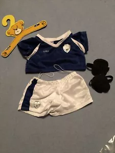 Conjunto de uniforme de fútbol azul 4 piezas jersey almohadillas cortas para la rodilla Build A Bear Workshop - Imagen 1 de 5