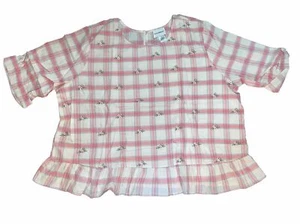 Denim Moves Women’s 4X Pink Rosette Plaid Cotton Shirt Shirt Roll Tab Sleeve - Picture 1 of 3
