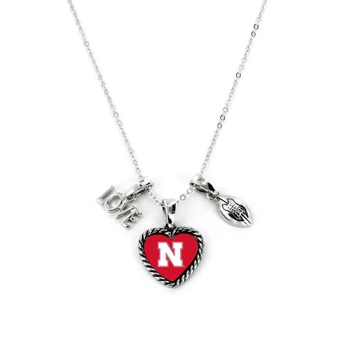 Nebraska Cornhuskers Charmed Necklace Love & Football [NEW] NCAA Charm Jewelry Cover