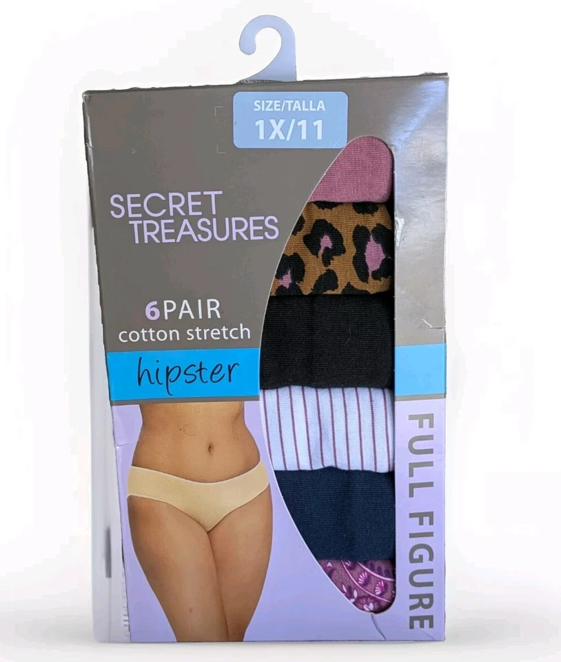 Figura completa de 6 pares de calzoncillos hipster de algodón elástico Secret Treasures para mujer 1X/11 Foto 1 de 1