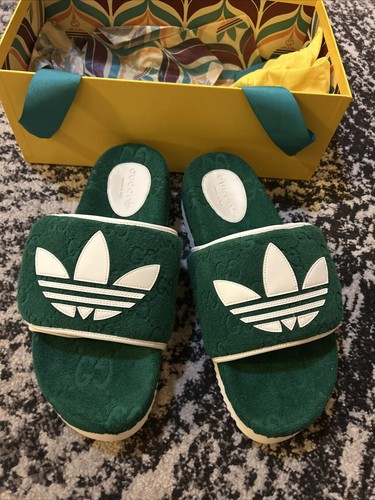 Gucci x Adidas sandalo uomo Magic Sponge GG Demetria platform verde pietra preziosa UK 10