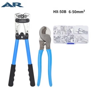 Battery Cable Lug Crimping Tool Wire Crimper 10-0AWG + Wire cutter+60 Ring Lugs - Picture 1 of 8