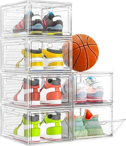 Thicken & Sturdy Clear Shoe Storage Organizer with Magnetic Door, Stackable Boxe - Picture 1 of 12