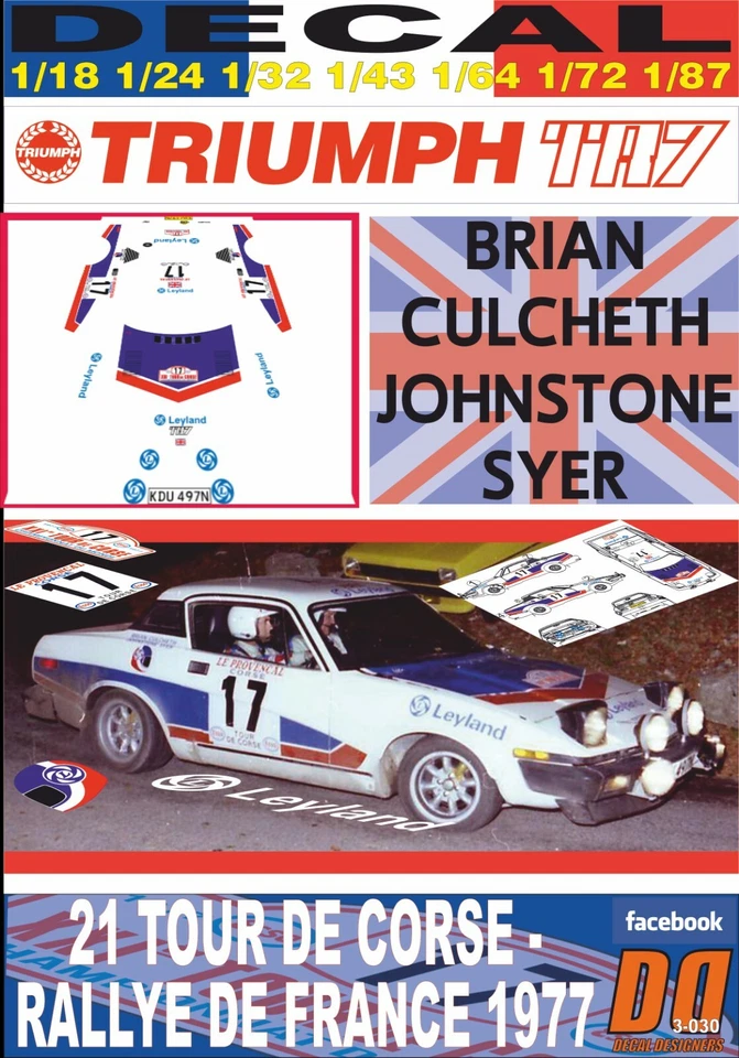 DECAL TRIUMPH TR7 BRIAN CULCHETH TOUR DE CORSE 1977 11th (06) - Image 1 of 1