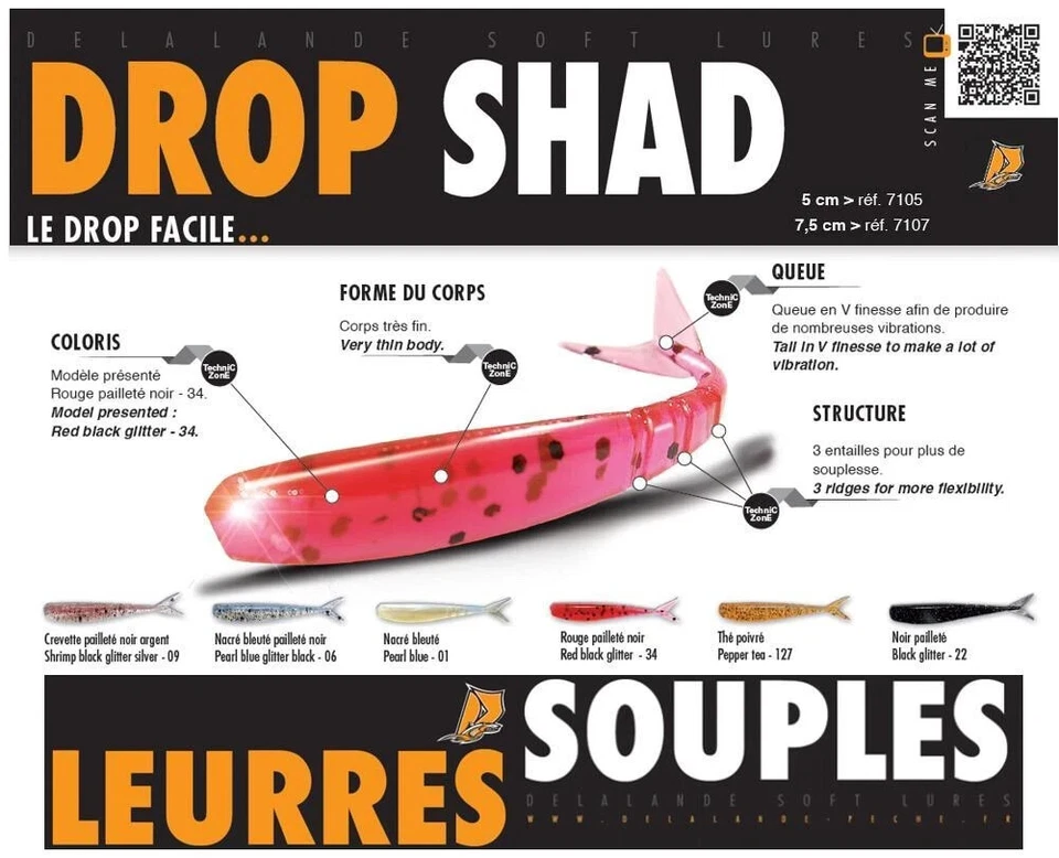 5er Pack Delalande Drop Shad´s Farbe 06 NEW - Bild 1 von 1