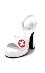 ADULT WOMENS NAUGHTY NURSE WHITE HIGH HEEL SHOES FANCY DRESS HALLOWEEN COSTUME - Picture 1 of 4