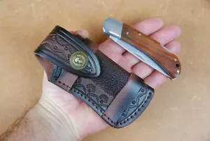 Taschenmesser Pakkaholz §42a konform legal führen mit schönem Lederetui Messer - Bild 1 von 4