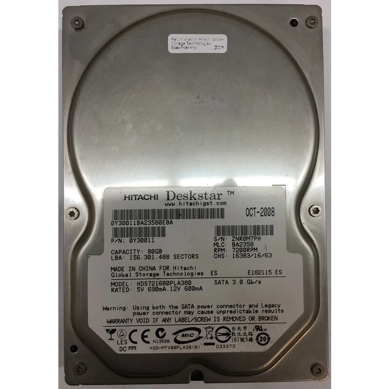 0Y30011 - Hitachi 80GB 7200 RPM SATA 3.5" HDD - Image 1 of 1