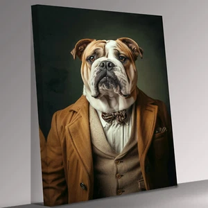 Bulldog as Human in Clothes Canvas Wall Art Picture Print Ready To Hang - Picture 1 of 1