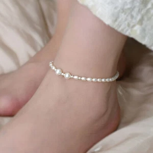 Natural White Freshwater Pearl Anklet Bracelet Beach Barefoot Chain Foot Jewelry - Picture 1 of 4
