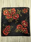 Vintage silk scarf Italy Black with red flowers 66*67 cm