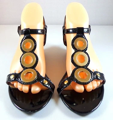 Jeffrey Campbell Sandals Womens Black Patent Leather Wedge Heel Size 8.5 M   - Image 1 of 4