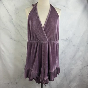 ASOS DESIGN Romper Short Sz 10 L halterneck playsuit frill hem plisse Purple - Picture 1 of 19