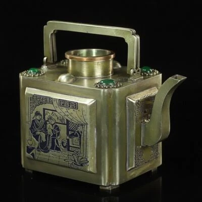 Chinese collect white brass teapost HandMade coloured drawing pot - Image 1 of 4