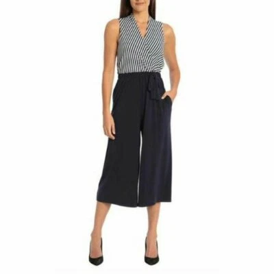 Mono Sandra Darren Damas Capri Pierna Ancha Cinturón Azul Marino/Marfil Talla Pequeña  Foto 1 de 4