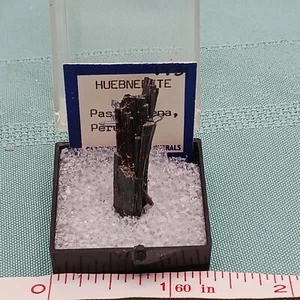 HUEBNERIT Kristalle mit klarem feinem Quarz auf Rückseite Pasta Buena PERÚ in 1,25" Box - Bild 1 von 13