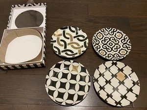 Macy's Designer Set  of 4 Ceramic Dessert Plates 6 1/2" Embellished w/ 14k Gold - Picture 1 of 4