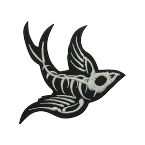 Bird Skeleton Embroidery Iron on Sew on Patch Badge For Clothes - Picture 1 of 1