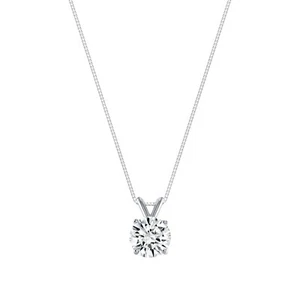 1 Ct Round Cut Created Diamond Solid Real 14K White Gold Pendant 18" Necklace - Picture 1 of 3